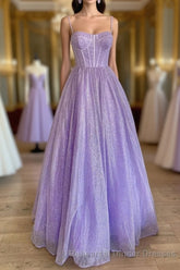 A-Line Lavender Straps Long Semi Formal Prom Dress